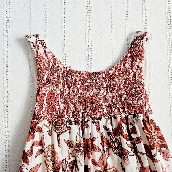 Free People Oh Baby Floral Mini Dress Swing Fully Lined White Cotton Smocked XS - Picture 8 of 16